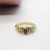Victorian 9ct Gold, Turquoise & Almandine Garnet Band Ring c1880 Antique