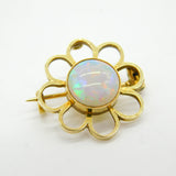 Victorian 15ct Yellow Gold & White Opal Floral Brooch Pin Antique c1900