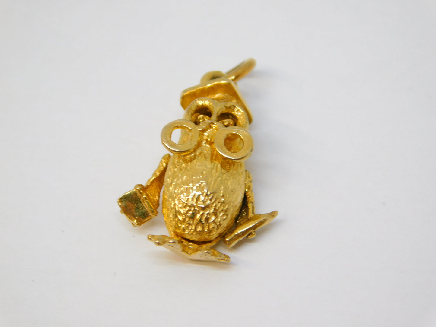 9ct Yellow Gold Wise Owl Articulated Charm Pendant Vintage 1973 Birmingham
