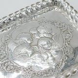 Large Edwardian Sterling Silver Calling Card Tray with Reynolds Angels 1902