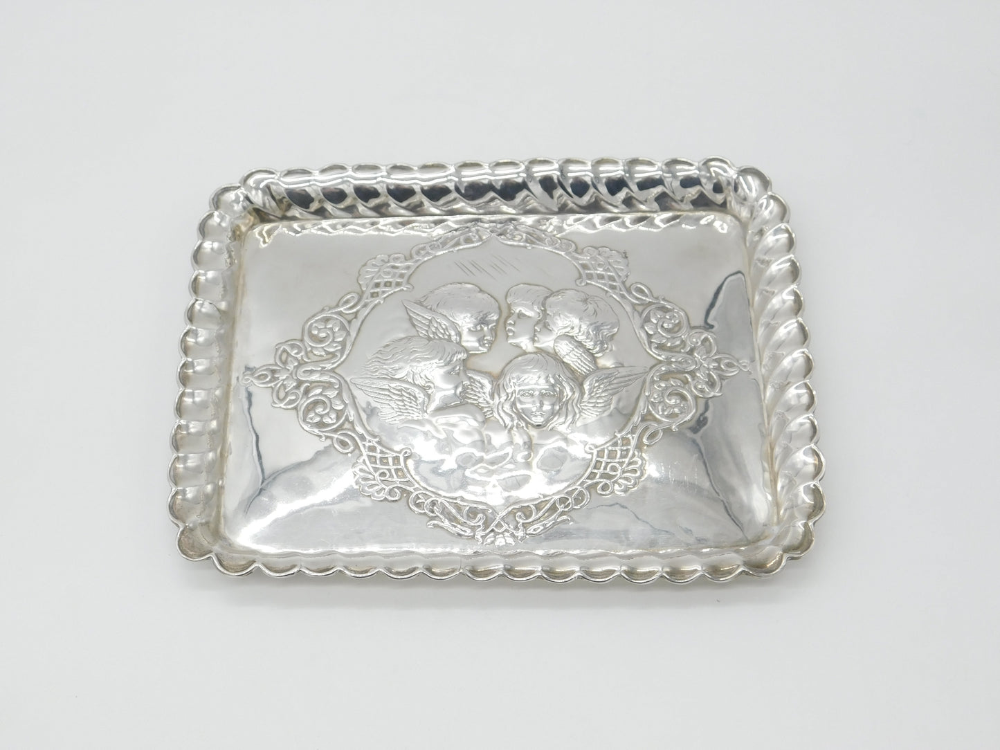 Large Edwardian Sterling Silver Calling Card Tray with Reynolds Angels 1902