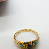 Victorian 9ct Gold, Turquoise & Almandine Garnet Band Ring c1880 Antique