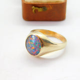 9ct Yellow Gold Cabochon Doublet Opal Signet Ring Antique c1930 Art Deco