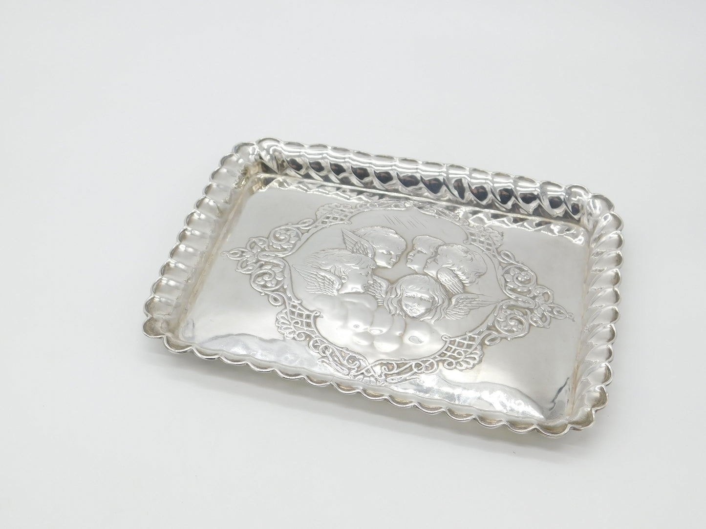 Large Edwardian Sterling Silver Calling Card Tray with Reynolds Angels 1902