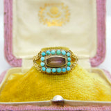 Georgian 18ct Gold, Amethyst & Turquoise Mourning Ring S. J'Anson 1822 London