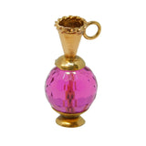 9ct Yellow Gold & Cut Pink Glass Wine Jug Charm Pendant Vintage 1973 London