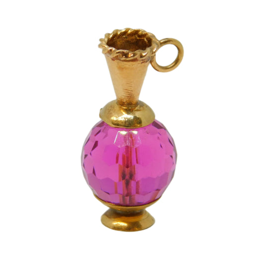 9ct Yellow Gold & Cut Pink Glass Wine Jug Charm Pendant Vintage 1973 London