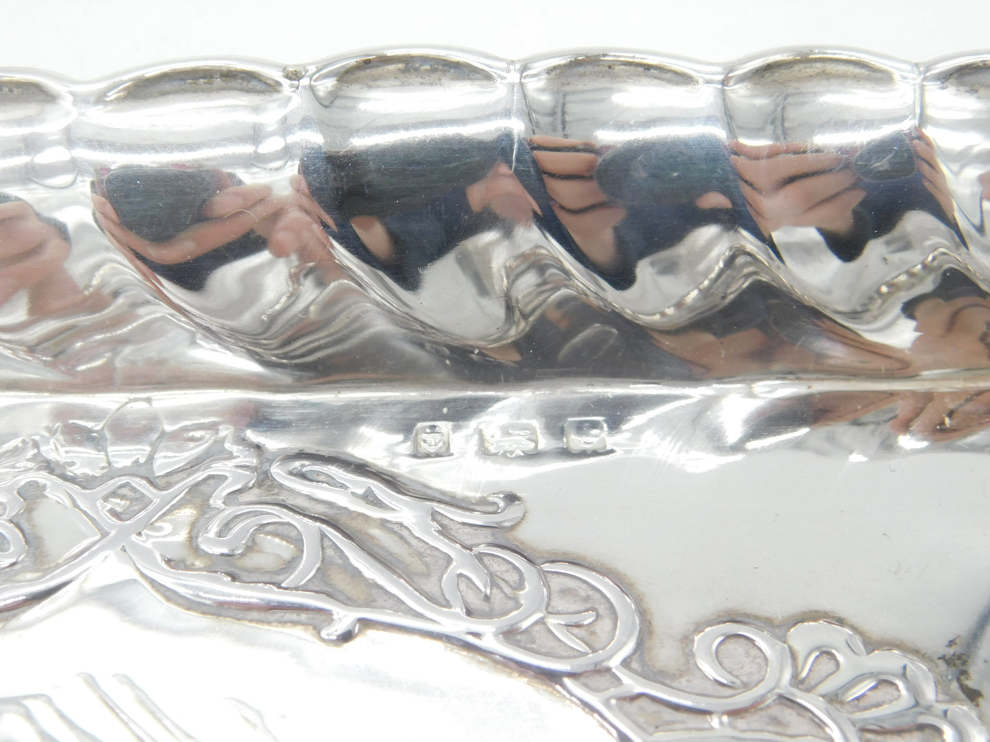 Large Edwardian Sterling Silver Calling Card Tray with Reynolds Angels 1902