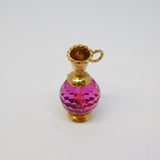 9ct Yellow Gold & Cut Pink Glass Wine Jug Charm Pendant Vintage 1973 London