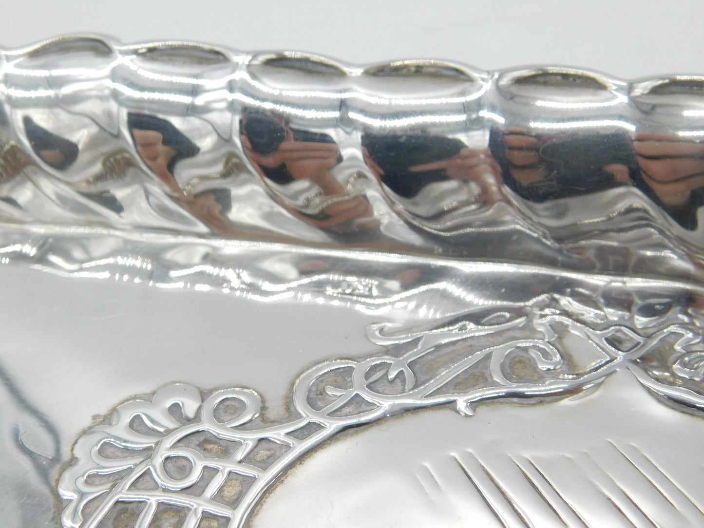 Large Edwardian Sterling Silver Calling Card Tray with Reynolds Angels 1902