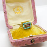 Georgian 18ct Gold, Amethyst & Turquoise Mourning Ring S. J'Anson 1822 London