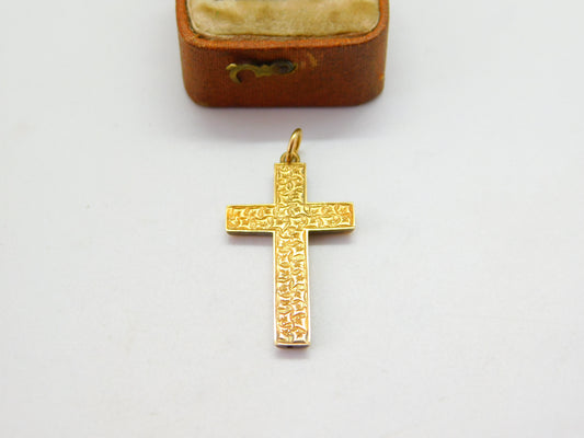 Victorian 15ct Yellow Gold Aesthetic Movement Ivy Leaf Cross Pendant c1890