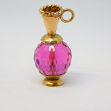 9ct Yellow Gold & Cut Pink Glass Wine Jug Charm Pendant Vintage 1973 London
