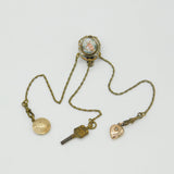 19th Century French Gilt Metal & Porcelain Chatelaine with Key, Charm & Locket