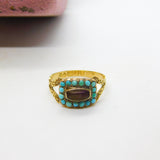 Georgian 18ct Gold, Amethyst & Turquoise Mourning Ring S. J'Anson 1822 London