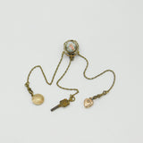 19th Century French Gilt Metal & Porcelain Chatelaine with Key, Charm & Locket