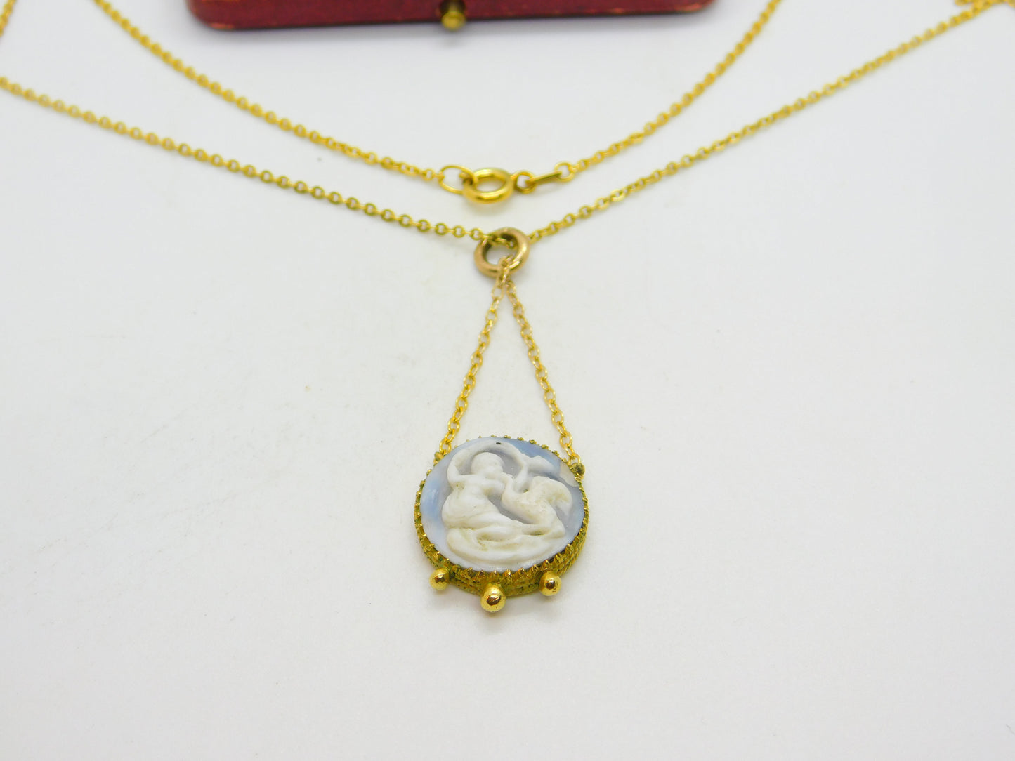 Victorian Gold Plated Carved Classical Cameo Pendant Necklace Antique c1850