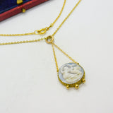 Victorian Gold Plated Carved Classical Cameo Pendant Necklace Antique c1850