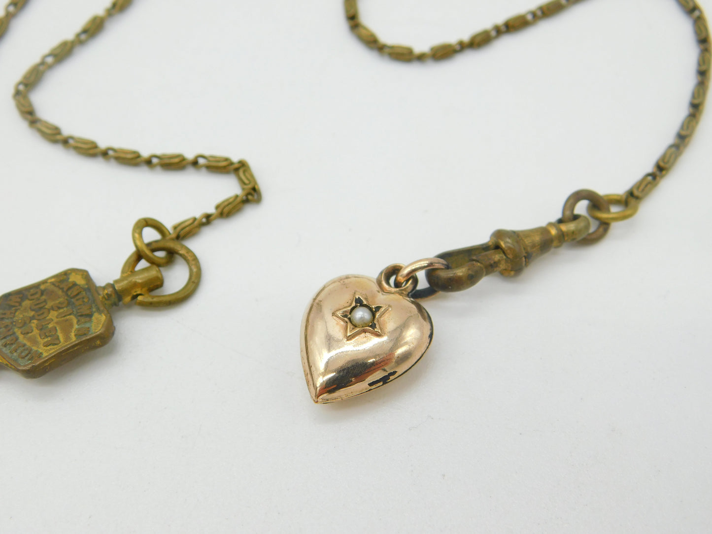 19th Century French Gilt Metal & Porcelain Chatelaine with Key, Charm & Locket