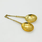 Pair of Victorian Dutch Sterling Silver Gilt Apostle Dessert Spoons c1880