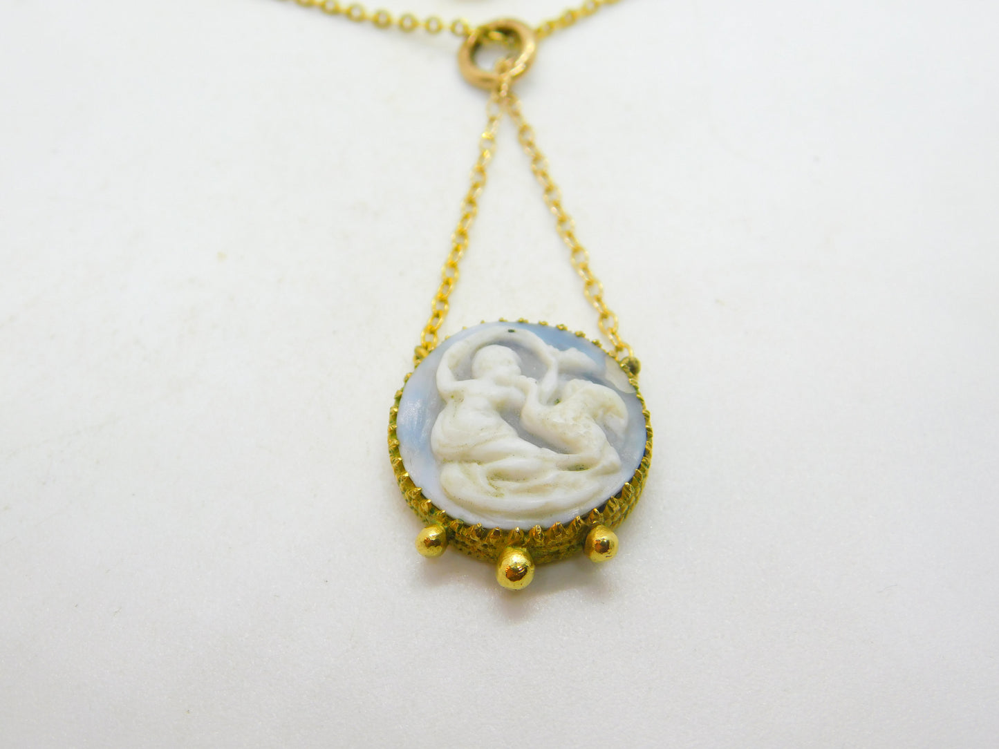 Victorian Gold Plated Carved Classical Cameo Pendant Necklace Antique c1850