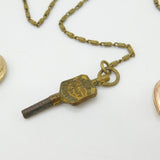 19th Century French Gilt Metal & Porcelain Chatelaine with Key, Charm & Locket
