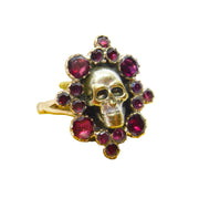 Early Georgian 9ct Gold, Almandine Garnet Set Memento Mori Mourning Skull Ring c1780