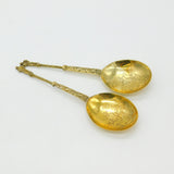 Pair of Victorian Dutch Sterling Silver Gilt Apostle Dessert Spoons c1880