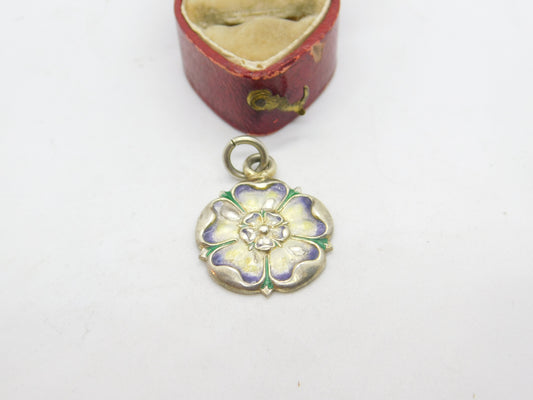 Edwardian Sterling Silver & Enamel Tudor Rose Pendant Antique 1906 Birmingham