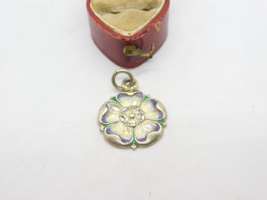 Edwardian Sterling Silver & Enamel Tudor Rose Pendant Antique 1906 Birmingham