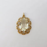 9ct Yellow Gold Carved Citrine Set Floral Drop Pendant Vintage 1968 London