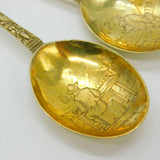 Pair of Victorian Dutch Sterling Silver Gilt Apostle Dessert Spoons c1880