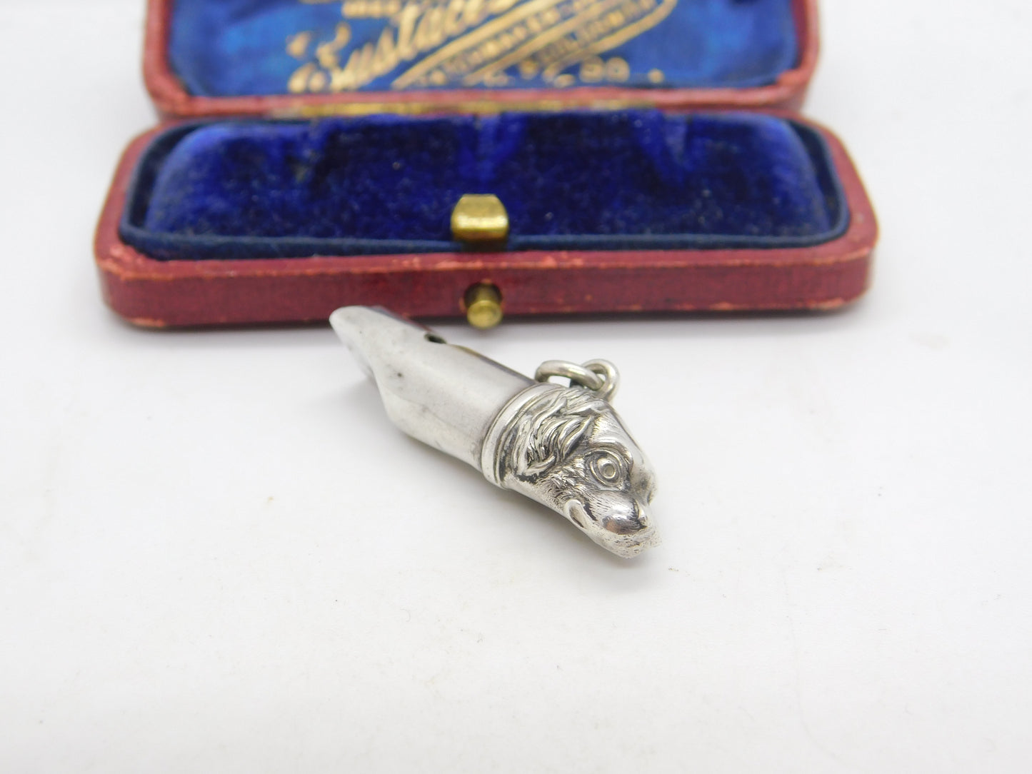 Edwardian Sterling Silver Spaniel Fob Dog Whistle Fob Pendant Antique c1910