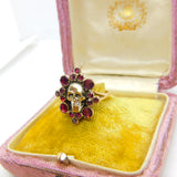 Early Georgian 9ct Gold, Almandine Garnet Set Memento Mori Mourning Skull Ring c1780