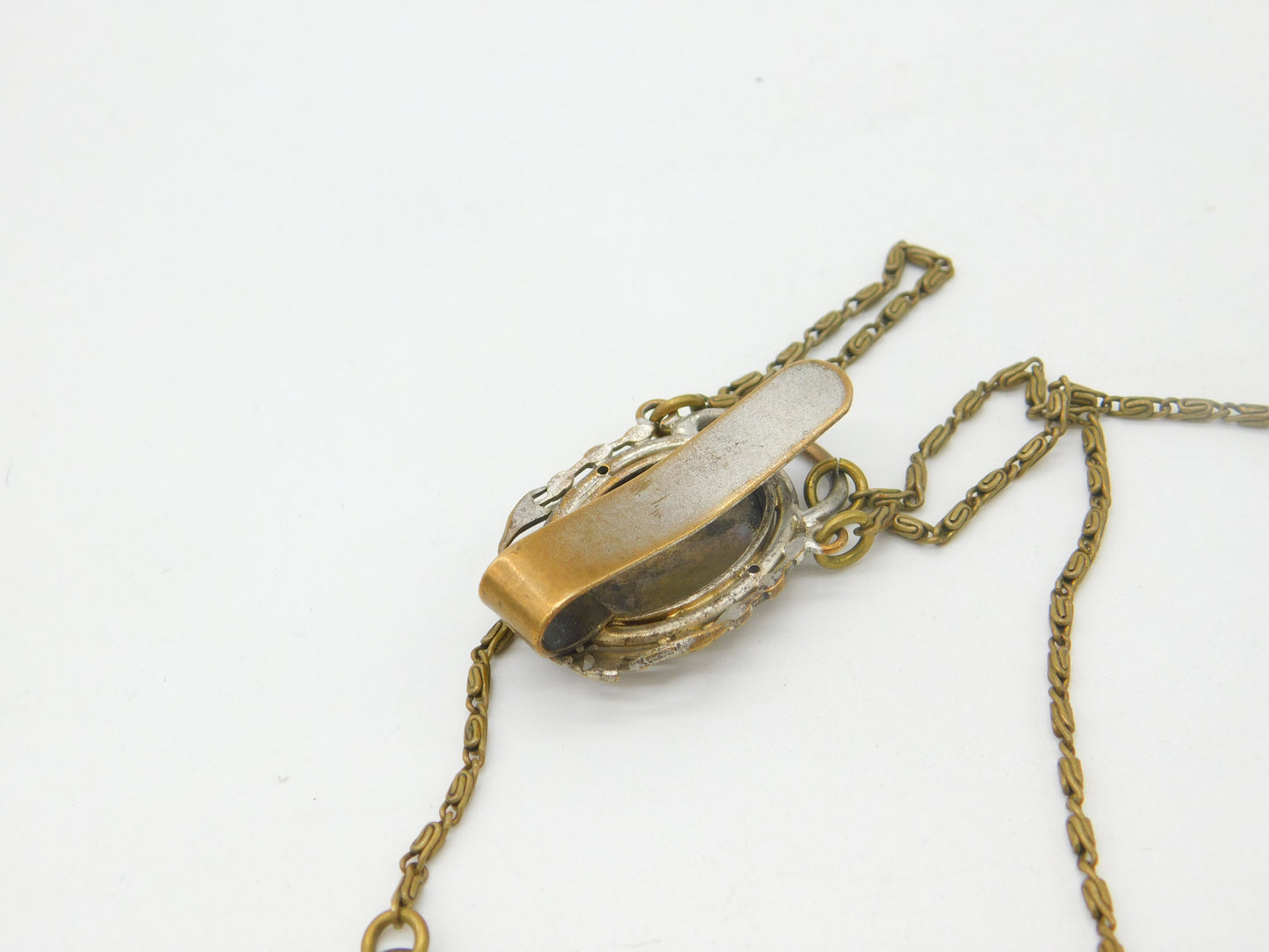 19th Century French Gilt Metal & Porcelain Chatelaine with Key, Charm & Locket