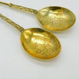 Pair of Victorian Dutch Sterling Silver Gilt Apostle Dessert Spoons c1880