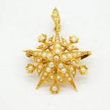 Edwardian 18ct Gold, Seed Pearl Starburst Floral Pendant Brooch Antique c1910