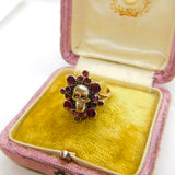 Early Georgian 9ct Gold, Almandine Garnet Set Memento Mori Mourning Skull Ring c1780