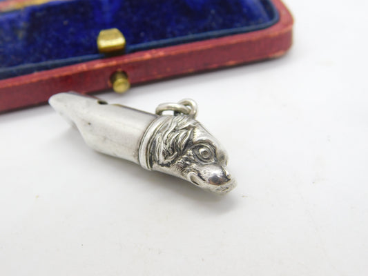 Edwardian Sterling Silver Spaniel Fob Dog Whistle Fob Pendant Antique c1910