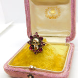 Early Georgian 9ct Gold, Almandine Garnet Set Memento Mori Mourning Skull Ring c1780