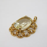 9ct Yellow Gold Carved Citrine Set Floral Drop Pendant Vintage 1968 London