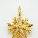 Edwardian 18ct Gold, Seed Pearl Starburst Floral Pendant Brooch Antique c1910