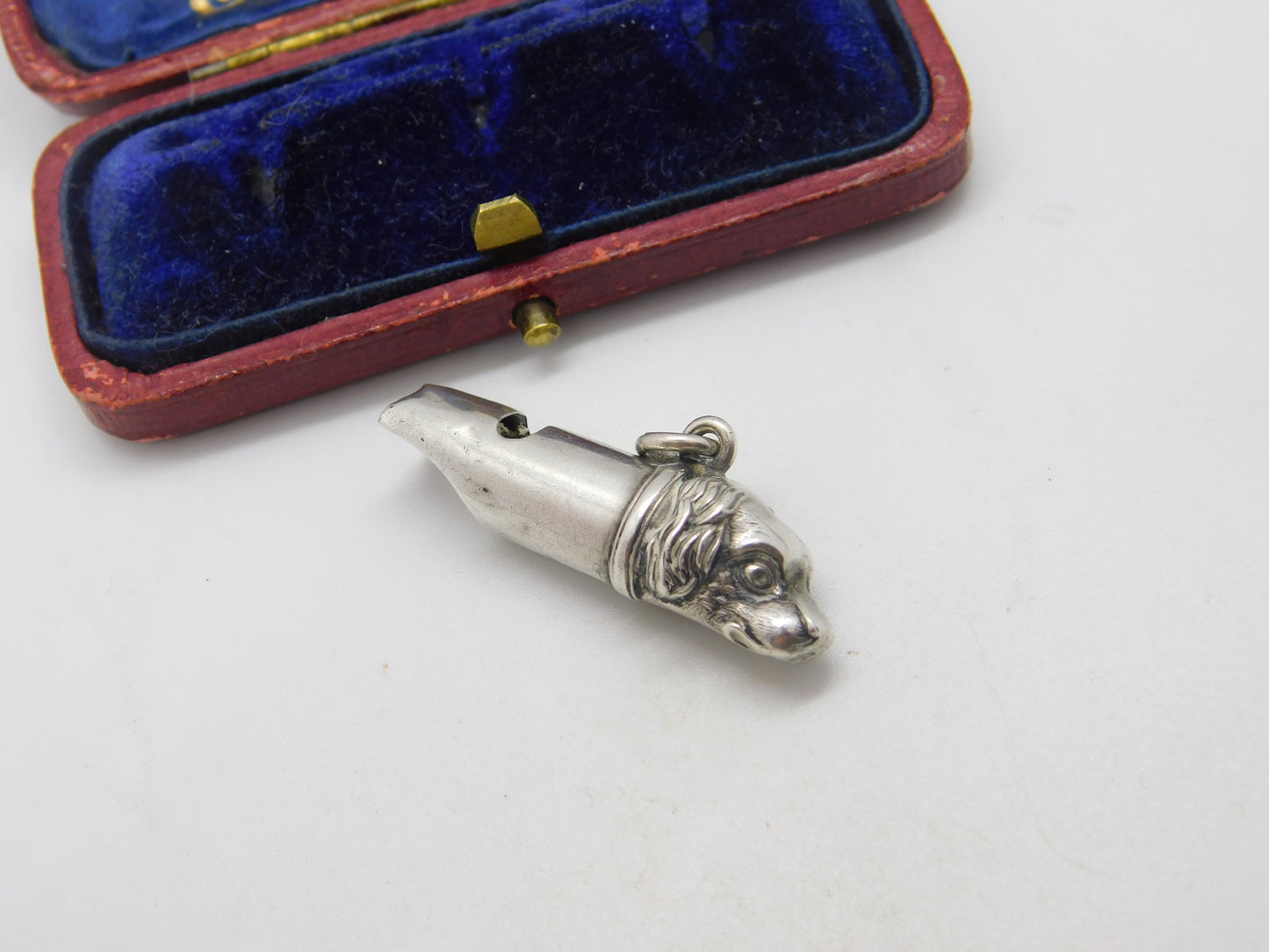 Edwardian Sterling Silver Spaniel Fob Dog Whistle Fob Pendant Antique c1910