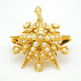 Edwardian 18ct Gold, Seed Pearl Starburst Floral Pendant Brooch Antique c1910