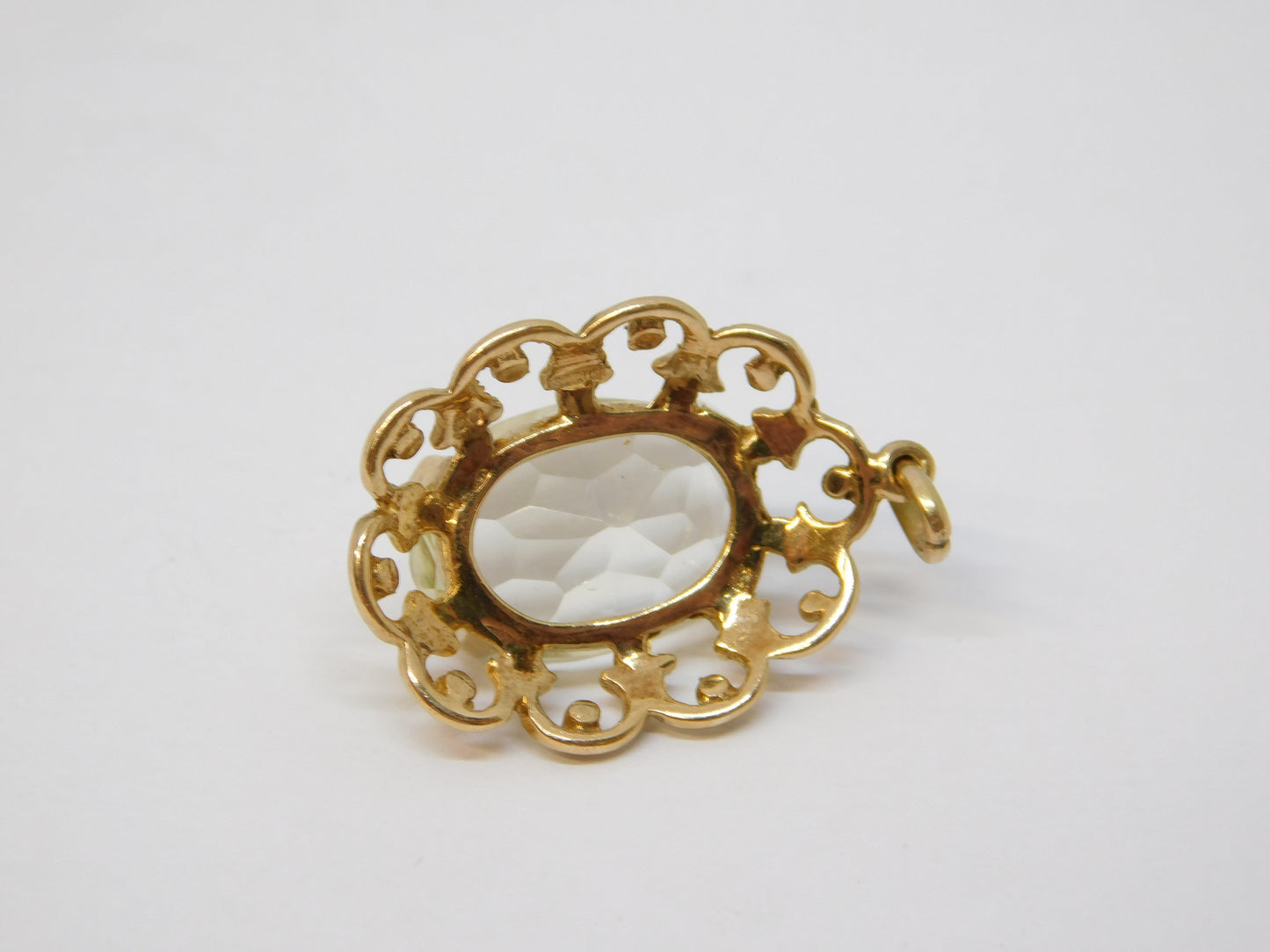 9ct Yellow Gold Carved Citrine Set Floral Drop Pendant Vintage 1968 London