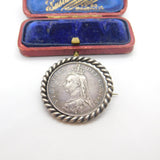 Queen Victoria Sterling Silver Rotating Coin Jubilee Brooch Antique 1887