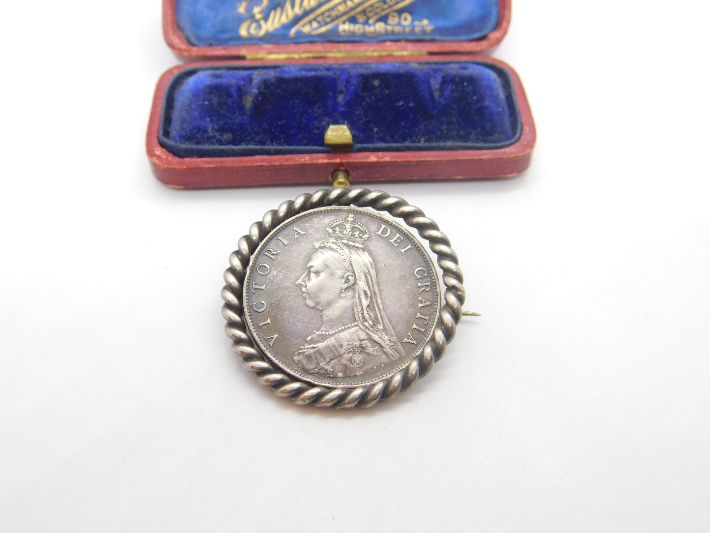 Queen Victoria Sterling Silver Rotating Coin Jubilee Brooch Antique 1887