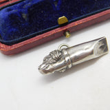 Edwardian Sterling Silver Spaniel Fob Dog Whistle Fob Pendant Antique c1910