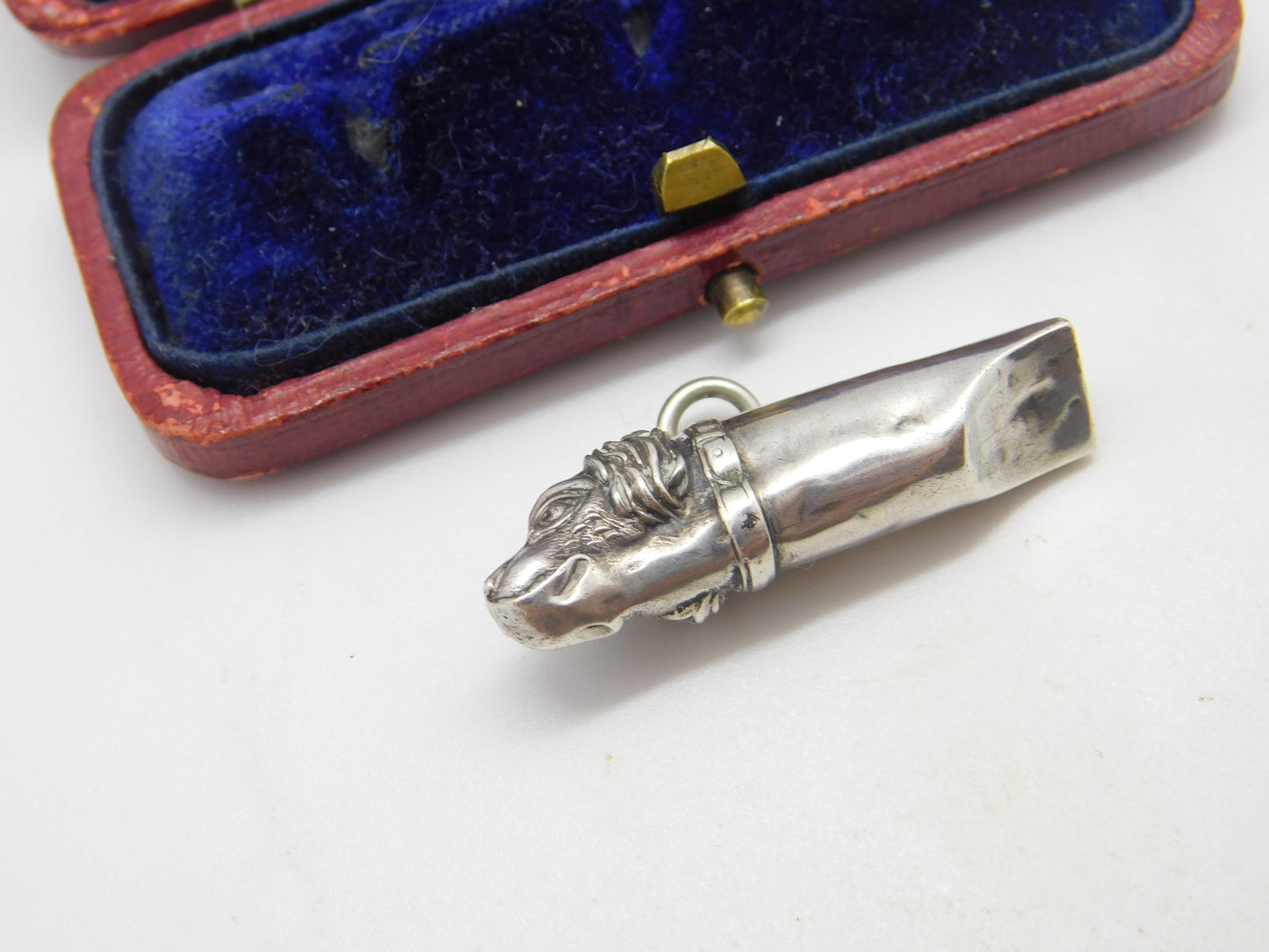 Edwardian Sterling Silver Spaniel Fob Dog Whistle Fob Pendant Antique c1910