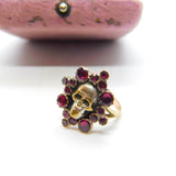Early Georgian 9ct Gold, Almandine Garnet Set Memento Mori Mourning Skull Ring c1780
